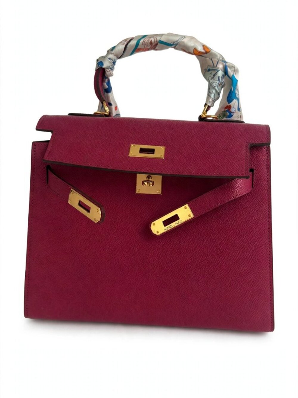 Magenta Inspired Handbag with Gold Hardware